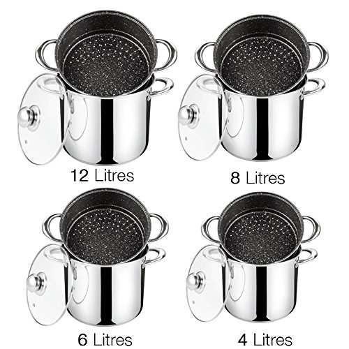 HAUSSMANN heritage-Couscoussiers/Cuit Vapeur/Faitout Inox- Revétement façon Pierre,Haute Qualité - Couvercle en verre- Tous feux dont induction (6Litre)