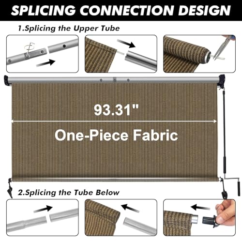 Image of Artpuch Patio Shades Roll Up Outdoor Roller Shade (6'Wx6'H), Cordless Exterior Roller Blinds Cloth for Porch Pergola Gazebo, Walnut