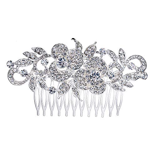 Flyonce Wedding Hair Combs Bridal Hair Accessories Rhinestone Crystal Hair Side Comb Flower Leaf Vine