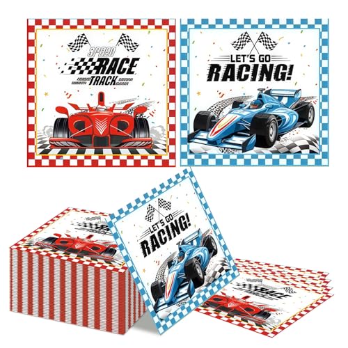 Kotkiddy 40 Piezas Decoraciones de Fiesta de Cumpleaños Coches de Carreras Servilletas de Papel Azul y Rojo Desechables Tema de Carreras Regalos para Cumpleaños Clásicos