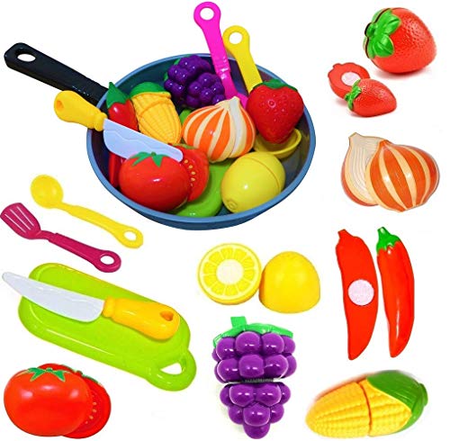 Cut Play Food Kitchen Accessories Set for Kids - Cutting Toy Fruits