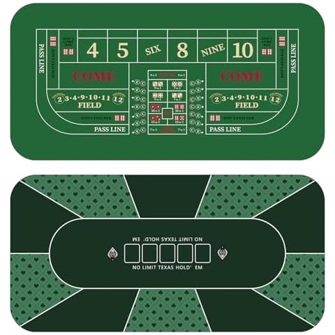 YUZPKRSI 70 x 35 Inch Poker Mat Green + Craps Mat Cover