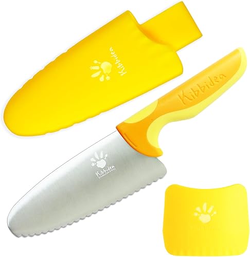 Cuchillo para niños para cocina real, cuchillo de seguridad para niños, cuchillo de chef para niños de acero inoxidable con protector de dedos,