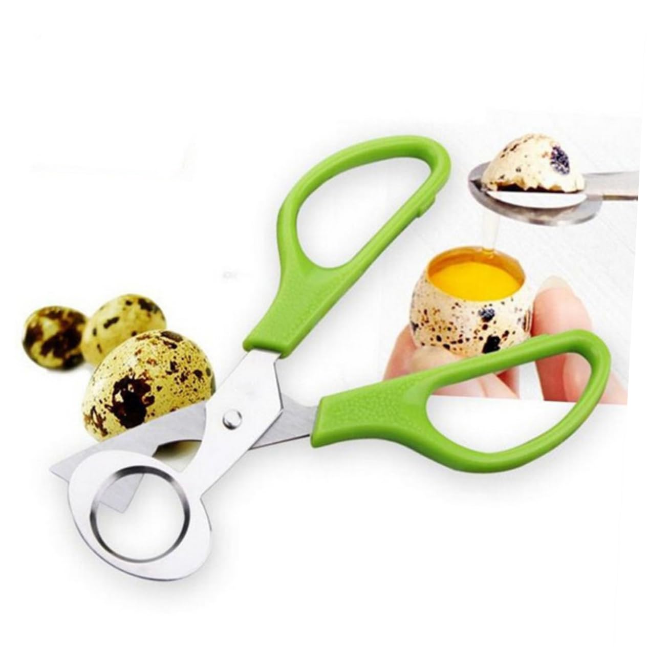 Cabilock 2Pcs Quail Egg Scissors Stainless Steel Cutters for Easy Opening Compact for Kitchen and Dining Use Handles for Small Eggs Green