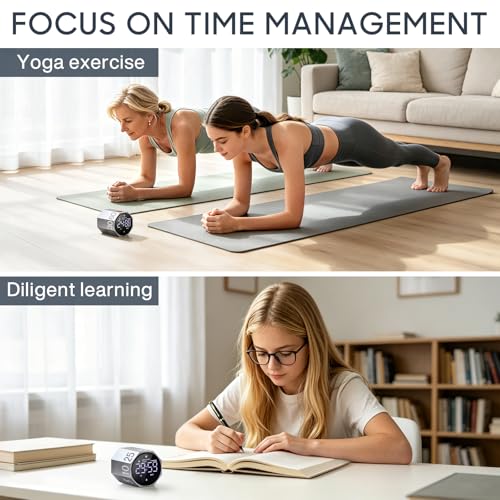 ADHD Pomodoro Timer Metal Gravity Rotation 1.8” LED Large Screen, Grey - Image 4