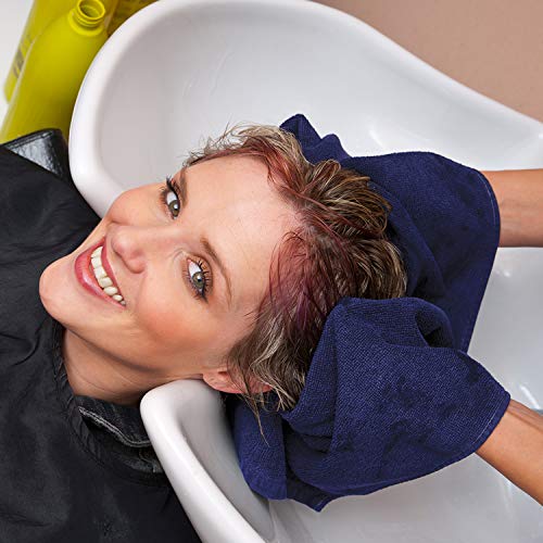 Image of Arkwright Bleach Proof Salon Towels - Pack of 12 - Highly Absorbent, 100% Cotton, Quick Dry Spa Face Towel for Hair Stylist, Barber, Pedicure, and Esthetician, 16 x 28 in, Navy