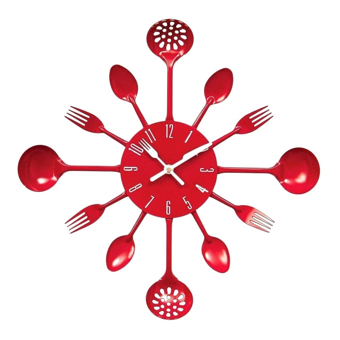 GPDNBIEU, 3D Modern Creative Cutlery Kitchen Spoon Fork Wall Clock Room Home Decoration Clocks for Living(Rosso)