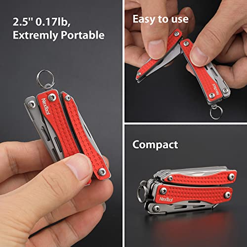 Image of Nextool EDC Keychain Multitool, 10 in 1 Mini Pocket Knife Multi Tool with Needlenose Pliers, Scissors, Mini Useful Cool Gadgets for Men, Father's Day Gifts from Daughter-Red