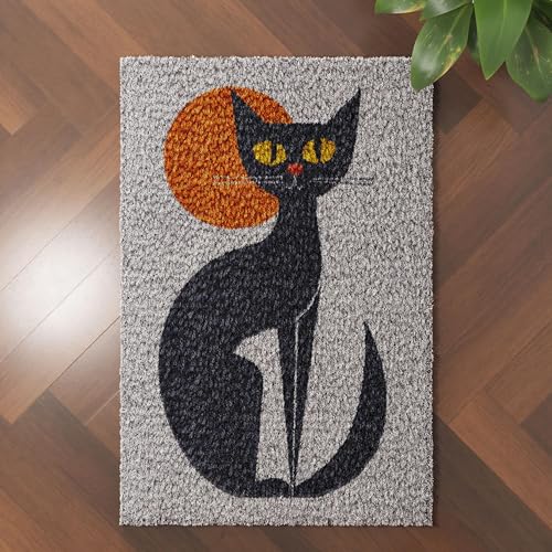 Image of Abstract Black Cat and Moon Latch Hook Rug Kit for Adults DIY Carpet Cushion with Printed Canvas Crochet Yarn Craft Hook and Latch Tapestry for Home Decor Pets Warm Pads 60x40cm(1)