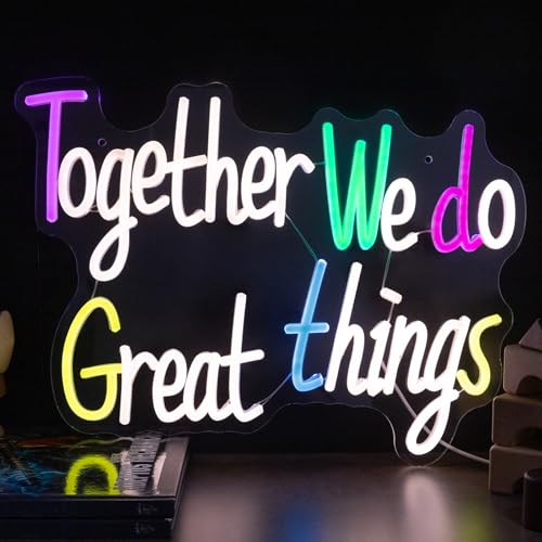 Image of Together We Do Great Things Neon Sign, Dimmable Inspirational Neon Light Signs, Wall Art Decor for School Home Office Positive Classroom Home Decor USB Neon Light 16.54 x 12.6 Inch