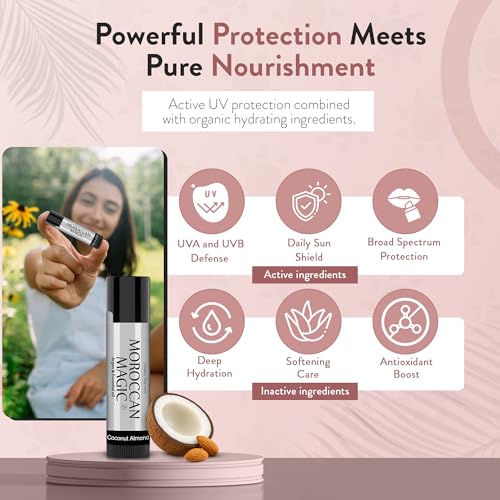 Image of Moroccan Magic Coconut Almond SPF 15 Lip Balm | Argan Oil & Essential Oils | Family Owned | Cruelty Free | 2 Pack