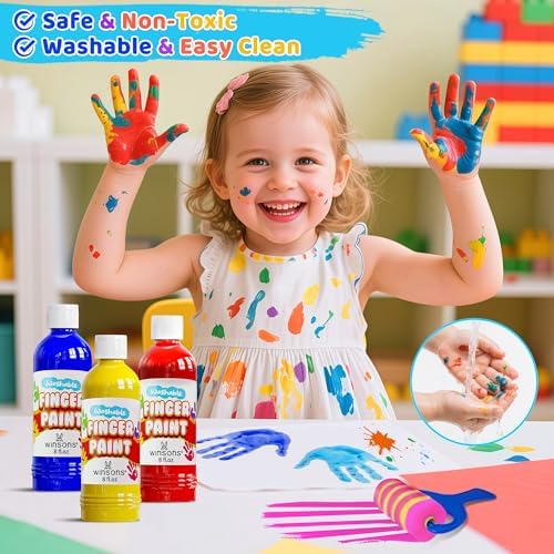 Washable Finger Paint for Kids, 8oz x 8 Colors - Non-Toxic, Thick Finger Paint for Toddlers, Art Supplies for Home & Classroom Use, Large Bottles - 2