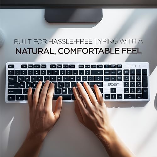 Image of Acer Fusion Wireless Keyboard and Mouse Combo, Durable Stylish Design, 2.4GHz Nano Receiver, 10m Range, Indian Rupee Key, Adjustable DPI (800 /1200 /1600), Compatible with Windows & Mac (Black & Silver)