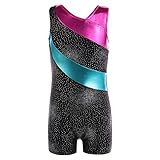 DAXIANG Mädchen Leuchtender Bunter Bedruckter Ärmelloser Tank Gymnastikanzug für Gymnastik Tanzen Ballett Costume(Black,160(12-13Y)