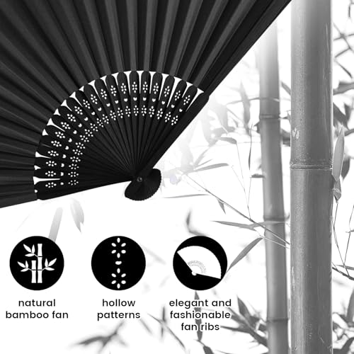 image for JOHOUSE Foldable Bamboo Fans, 12PCS Black Handheld Fans Folding Hand F