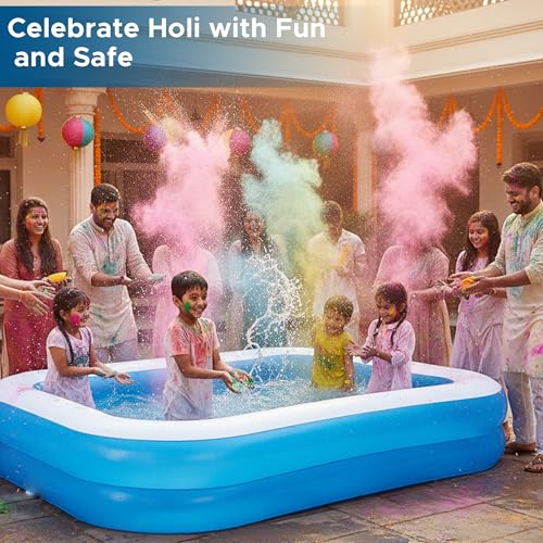 Image of NHR 8.7Ft Inflatable Swimming Pool for Kids & Adults (262x175x51cm) with Electric Air Pump, 778L Capacity Large Rectangular Family Blow Up Pool for Garden Backyard Lawn Splash Fun, Ages 3 Years+