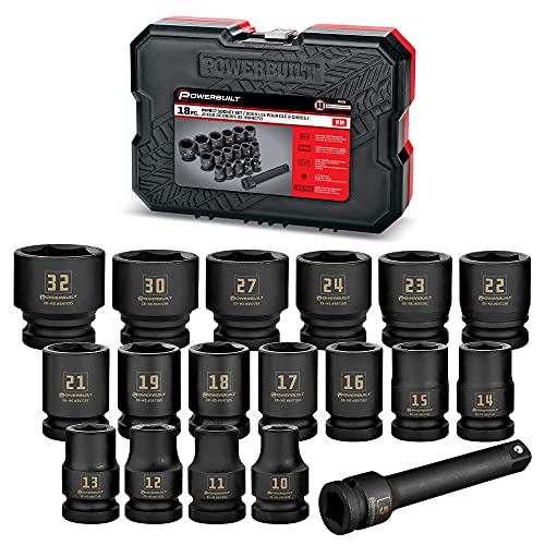 Powerbuilt 18 Piece Metric Impact Socket Set, 1/2 Inch Drive, 5 Inch Extension Bar, Size Markings, Z-Drive Sockets Grip, Storage Case - 940838 #TOP21