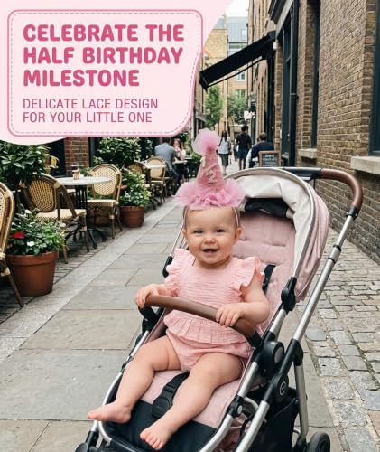 Image of piercing Half Birthday Decoration for kids, 1 /2 Birthday Decorations for kids, Half Way to One Decoration, Half Birthday Cap, Adorable Party Hat Milestone, Great for Photo Shoots