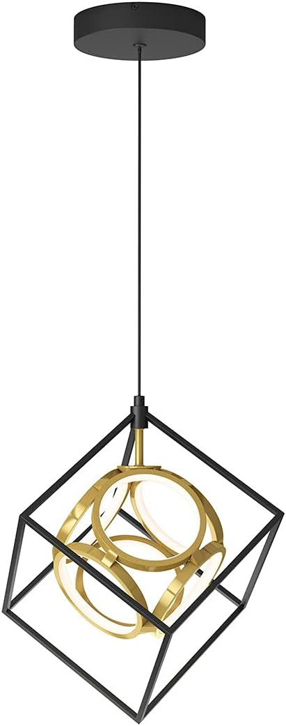 ARTIKA Luxury 18W LED Geometric Pendant Light Fixture, Black and Gold Finish - Ideal for Dining Room, Kitchen Island Light - 1000 Lumens, 2700 Kelvin, No Bulb Required