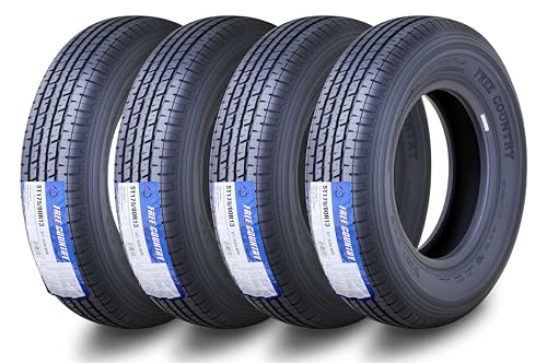 Free Country Grand Ride Set 4 Trailer Tires ST175/80R13 8 Ply Load Range D Steel Belted Radail w/Featured Scuff Guard 11134