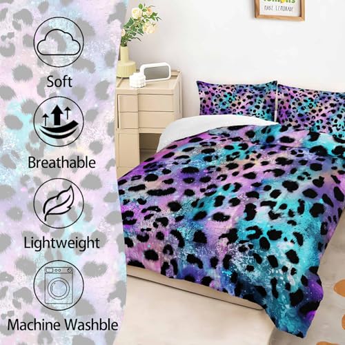 Image of AILONEN Black Leopard Comforter Set Full Size, Leopard Print Galaxy Tie-Dye Bedding Set,Cheetah Wild Animal Printed Comforter with 2 Pillowcases,3Pcs