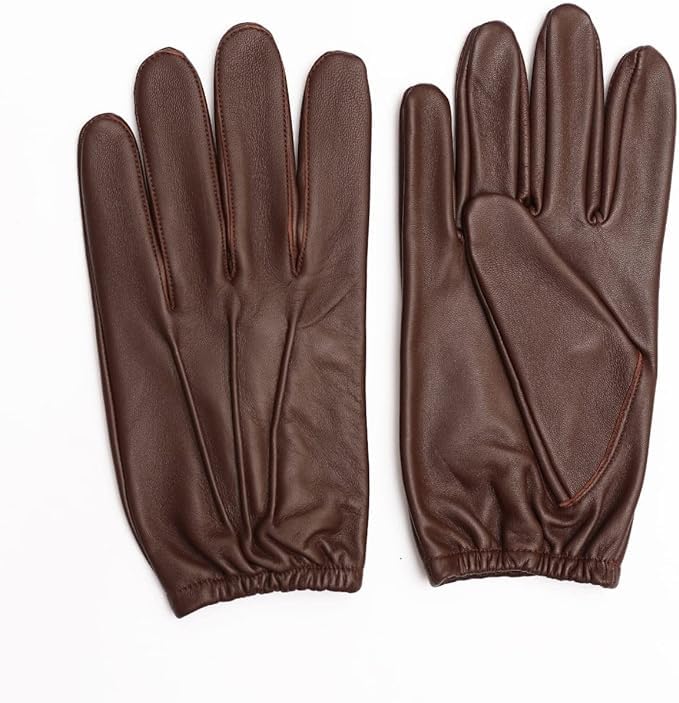 Men's Genuine Sheep Leather Driving Gloves Brown Small