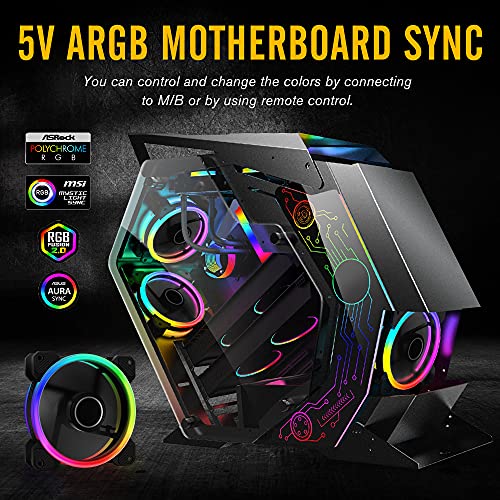 EZDIY-FAB RGB Dual Ring 120mm Case Fans,5V Motherboard Sync,Speed Adjustable,RGB Sync Fan with Fan Hub X and Remote-3 Pack - Image 3
