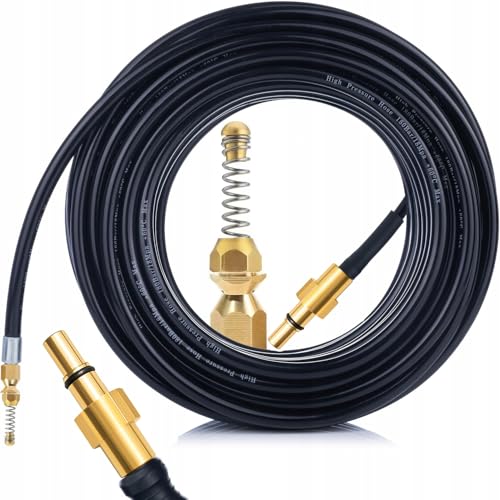 Rosfix - Manguera de limpieza para tuberías (10 m, boquilla de resorte de latón, 60 °C, alta presión, compatible con lavadora a presión Black+Decker, Bosch, Stanley, Michelin