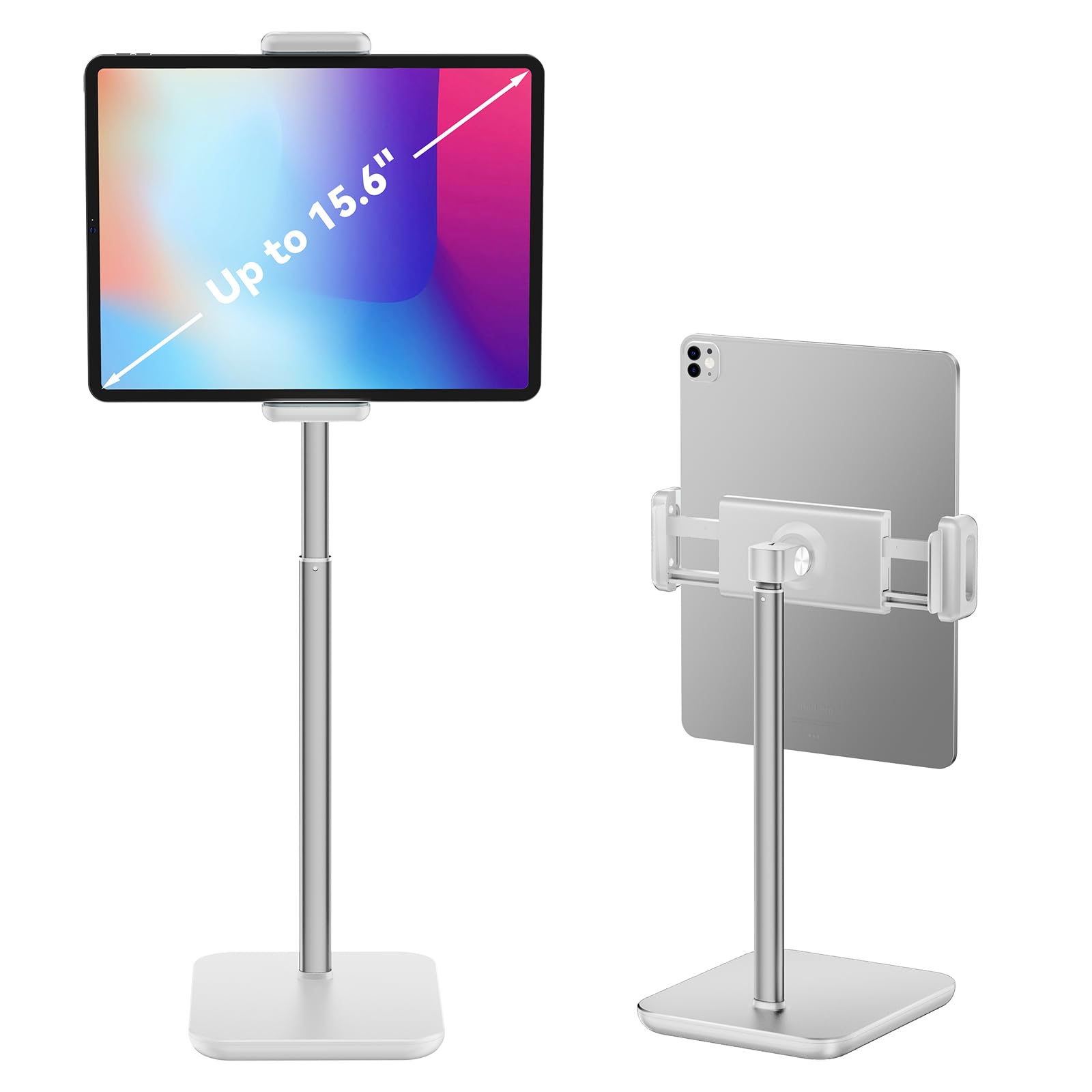 tounee Tablet Holder Stand, Height Adjustable Up to 18.11" Portable Monitor Stand, 4.4lb Holding Strength Tablet Cradle Mount Dock for 4.7"-15.6" iPhone Samsung, iPad, Kindle, eBook Reader-White