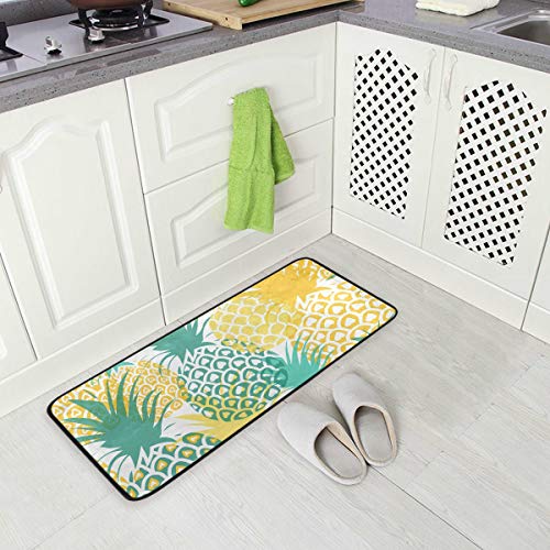 Kitchen Rugs Pineapple Tropical Fruit Design Non-Slip Soft Kitchen Mats Bath Rug Runner