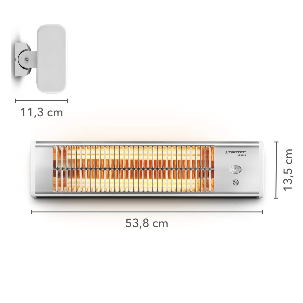 TROTEC Terassenheizstrahler Infrarot IR 1200 S – Heizleistung 600 W / 1200 W – Standgerät, Wandmontage