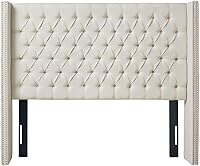 Madison Park Amelia King Upholstered Headboard Cream - Wingback Button Tufted Nailhead Trim Elegant Bedroom Upgrade
