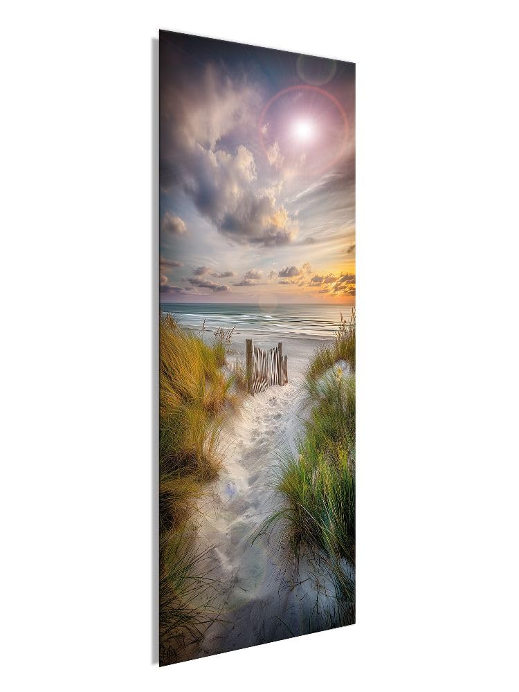 artissimo, Glasbild, 30x80cm, AG5721A, Strand & Meer: Strandweg in den Dünen, Bild aus Glas hochkant schmal, moderne Wanddeko Naturmotiv, Wandbild Wohnzimmer hell, maritim, mediterran, minimalistisch