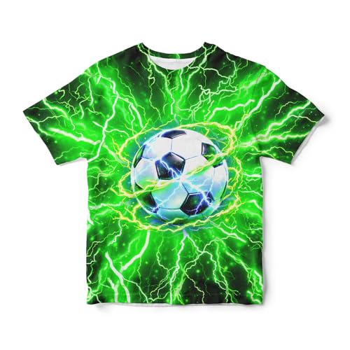 Boys Soccer Shirts 3D Neon T Shirt Kids Casual Short Sleeve Lightning Graphic Tshirts Novelty Shirt Funny Tees Soccer Jerseys for Boys Girls X-Small 6-8 Years