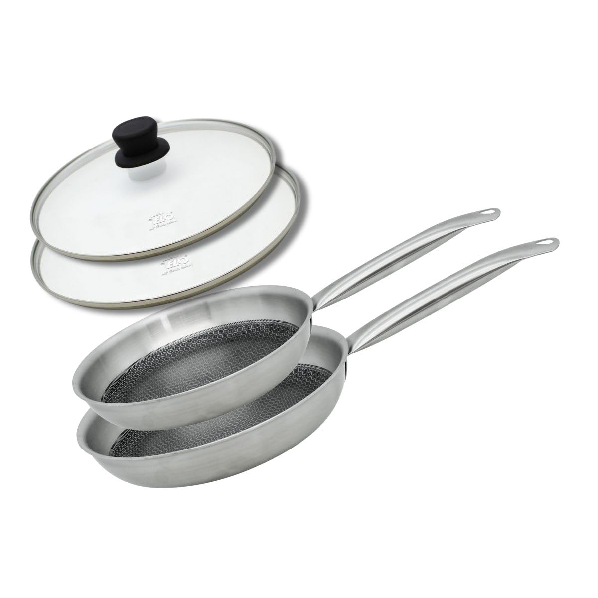 Elo 9350350 Poêles 24 et 28 cm Acier Inoxydable 18/10, Triply 3 Couches, Antiadhésif Minéral Elodur Select Sans PFAS, Résistant aux Rayures, Tous Feux Dont Induction et Four, Garantie 4 Ans, Inox, Alu