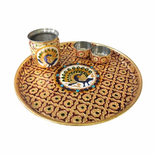 ARKAM Meenakari Thali Set/Thali, Kalash, 2 Bowls (Set of 4 pcs) /...