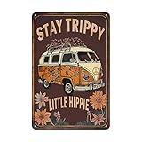 メタルサイン ヴィンテージ ヒッピーポスター STAY TRIPPY LITTLE HIPPIE メタルサイン ウォールデコ ホームバー カフェ キッチン レトロ リトルヒッピー ギフト 8x12インチ ブリキ看板