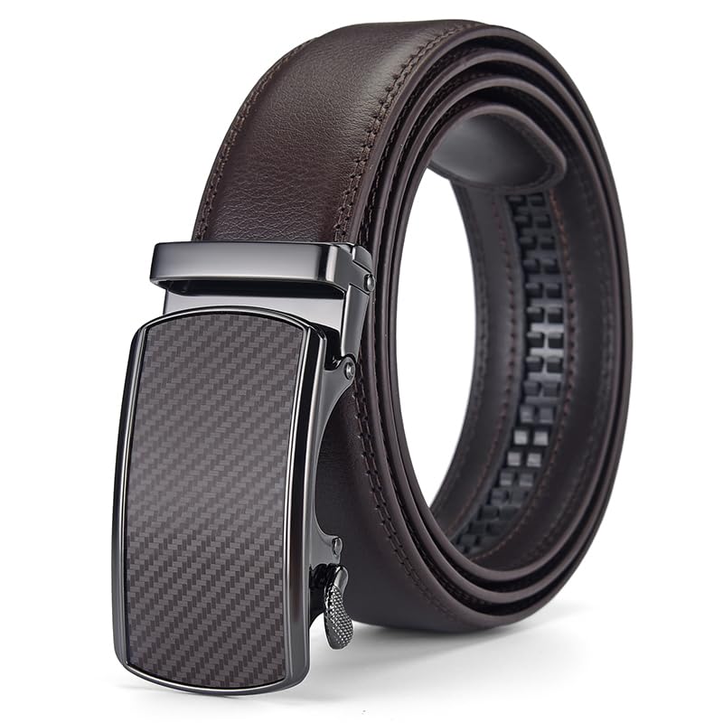 Image of Mens Black Belt Leather Ratchet Belts for Men Adjustable Men's Belts for Dress Casual with Gift Box, Trim to Fit