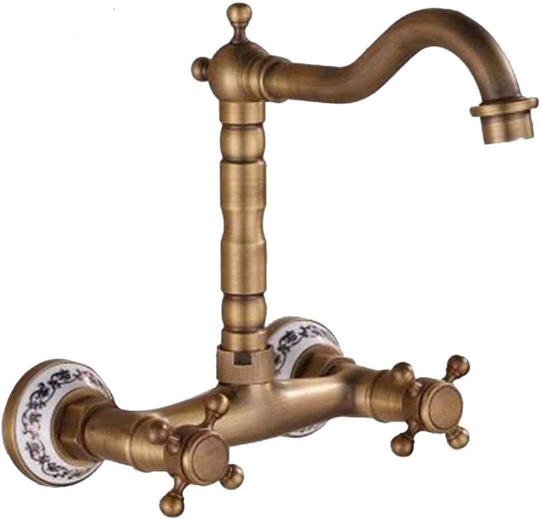 Rubinetti,Stile Europeo Bagno Minimalista Decorazione della Casa Rubinetto da Cucina in Rame Antico Il Muro può Ruotare Il Rubinetto del Lavello della Cucina Acqua Calda E Fria/F Comfortable