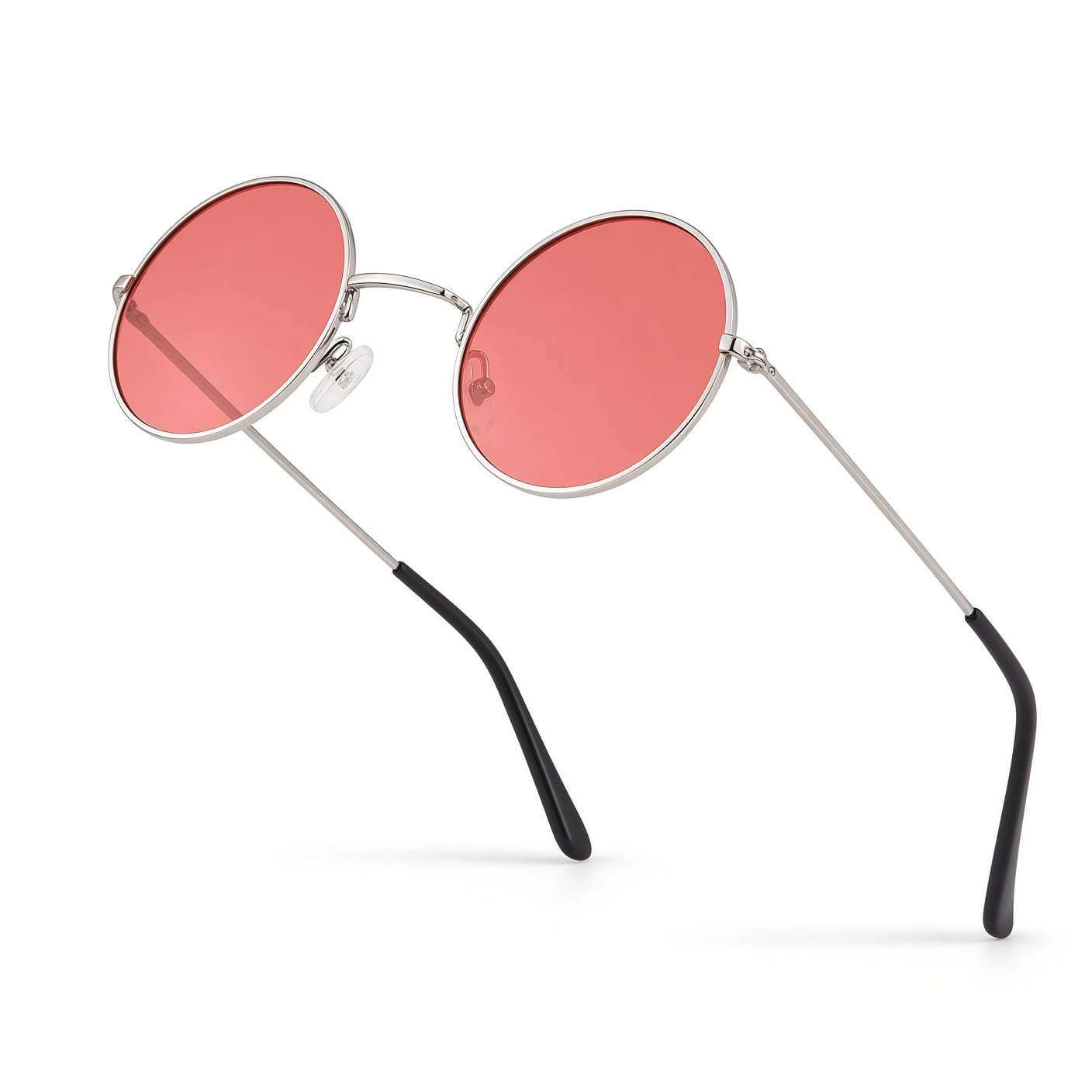 Ultrabyeasypeasystore Unisex Silver Frame With Red Lenses Silver Frame & Red Lenses Retro Round Metal Sunglasses Mens Womens Adults