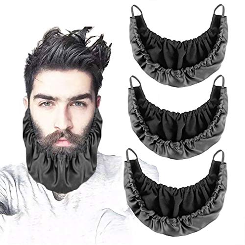 3 Pcs Beard Bandana, Silk Beard Covers for Men, Mens Bedtime Bib Adjustable Double Layer Facial Beard Apron Caps Guard Bonnet Rag Beard Guard Cover, Beard Gains (Black)