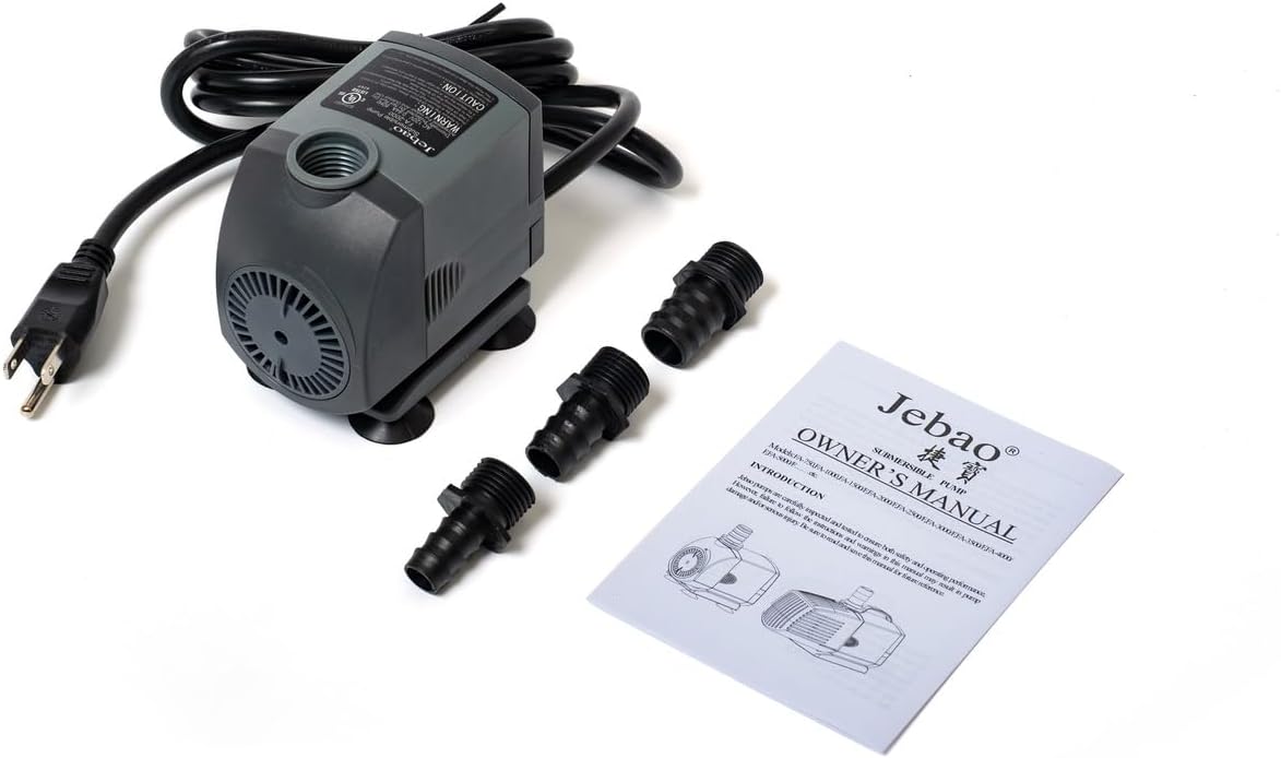 Jebao FA-2000 pump with hose adapters and user manual