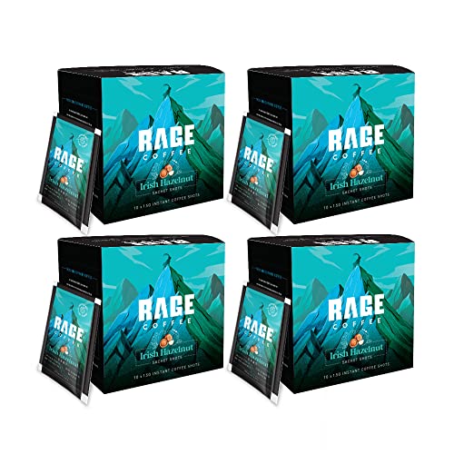 Image of Rage Instant Coffee - 40 Irish Hazelnut Flavoured Sachets | Premium Arabica Beans - Black Coffee, Hot or Cold | Single Serve