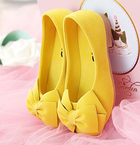 Girl Faux Suede Bow Round Toe Ballet Flats Slip On Shoes X-Yellow 33 - Image 8