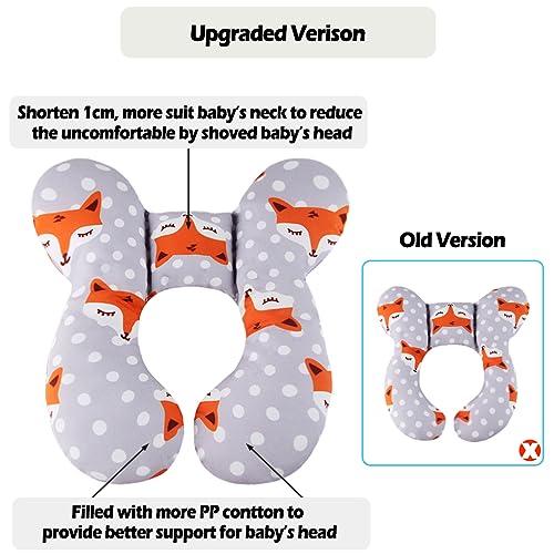 vocheer Baby Travel Pillow (Upgraded), Kopf- und Nackenstützkissen für Kinderwagen, Autositz, Stroller, Babywippe, Baumwolle，Fox