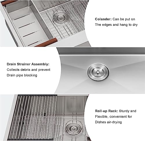 Lepuday 23 Inch Undermount Kitchen Sink Stainless Steel Single Bowl Bar Prep Workstation Sink 16 Gauge Brushed Finish Handmade Sink Round Corner 10" Deep Sinks #TOP7