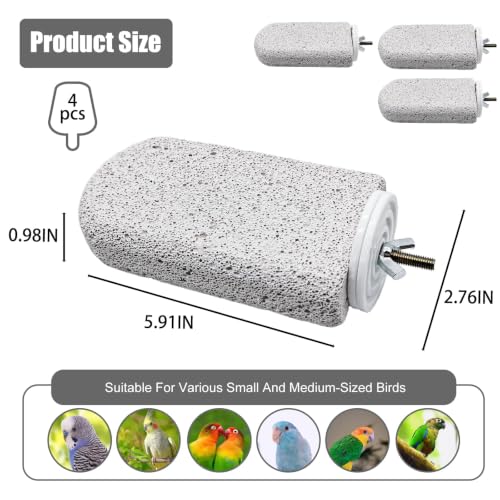 Image of 4PCS Bird Beak Grinding Stone,Parrot Perch Stands,Parakeets Platform Chewing Toys Calcium Pumice Lava Foot Claws Trimmer Climbing Ledge for Cockatiel Budgie Conure Lovebird(L,Grey)