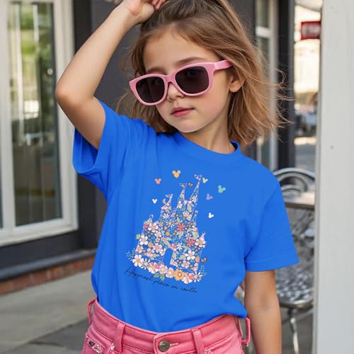Image of Floral Castle Shirts for Girls Graphic Cute Tshirt Kids Toddler Flower Holiday Shirt Vacation Trip Tee Tops
