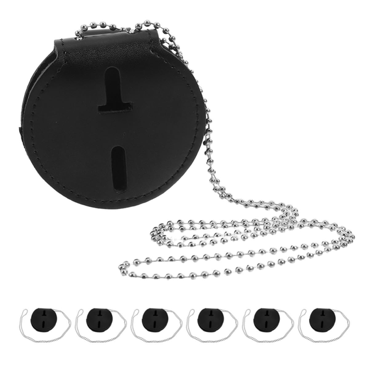 7 Pezzi Porta Badge Circolare Nero in PU con Clip e Catena