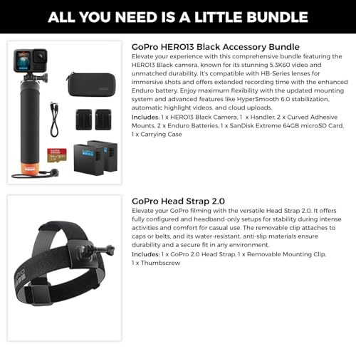 GoPro Hero13 Black 27MP Waterproof Action Camera - Special Accessory Bundle | 5.3K60 Ultra HD Video w/Handler, 2 Enduro - Additional View